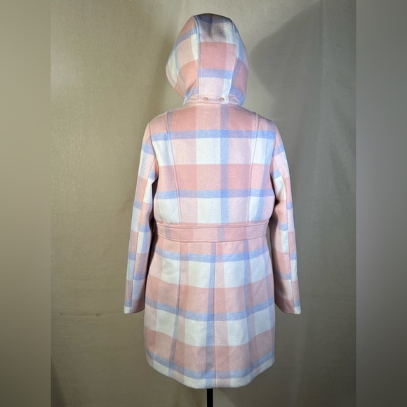 GAL MEETS GLAM wool blend pink and blue plaid winter peacoat. XL - Picture 14 of 16